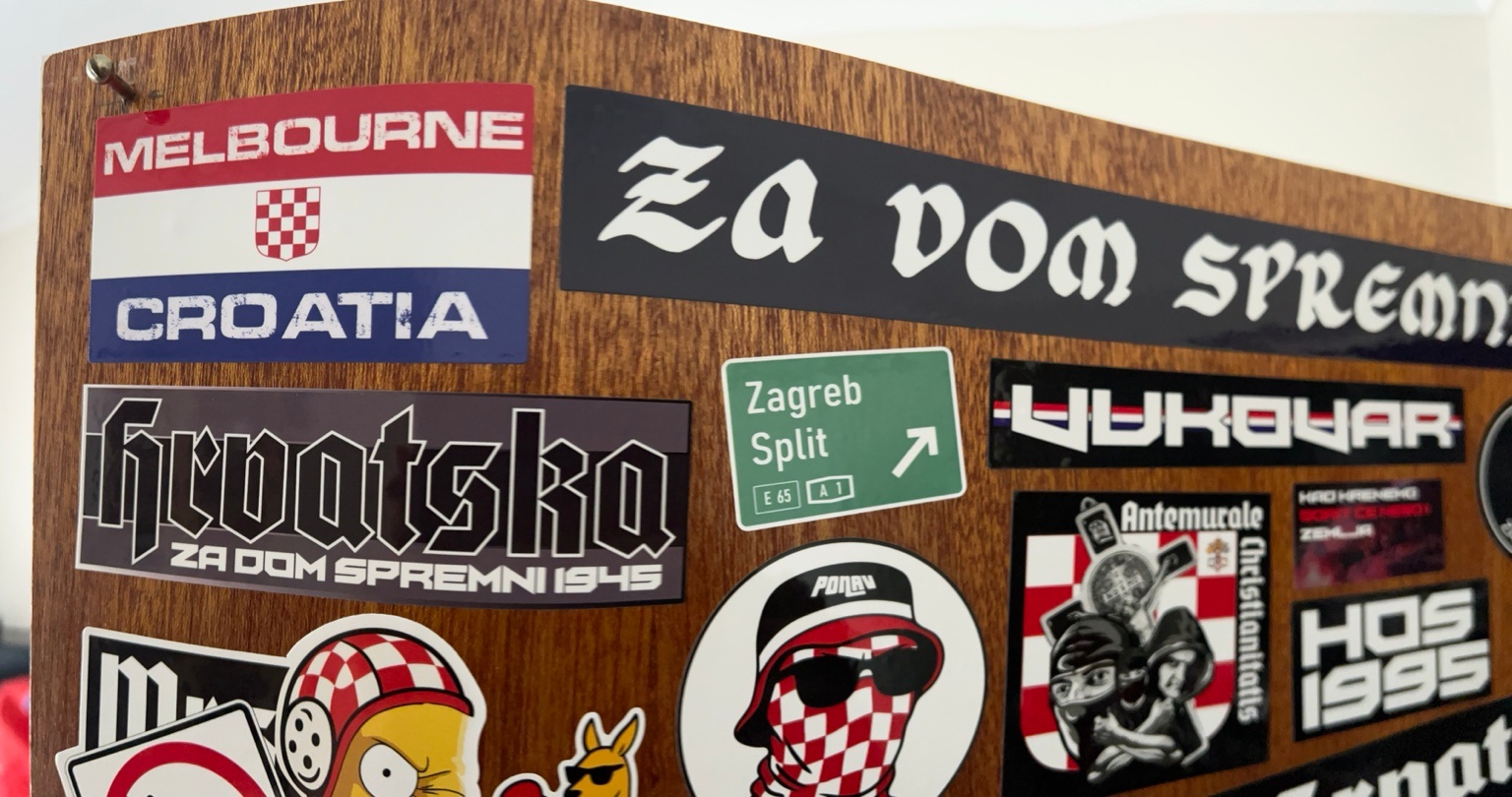 PONAV Croatian sticker artwork displayed on wood